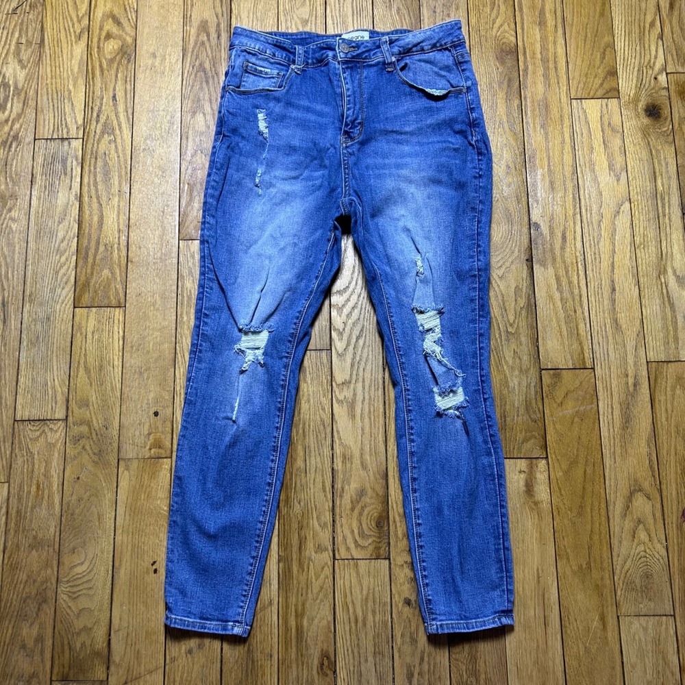 Insane Gene Los Angeles Distressed‎ Skinny Jeans Medium Wash Ripped Denim 1XL